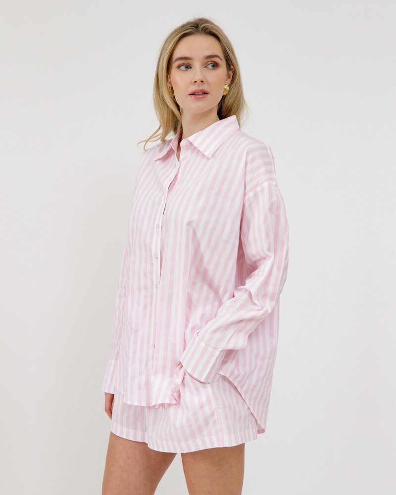 Poplin Button Up | Pink/White