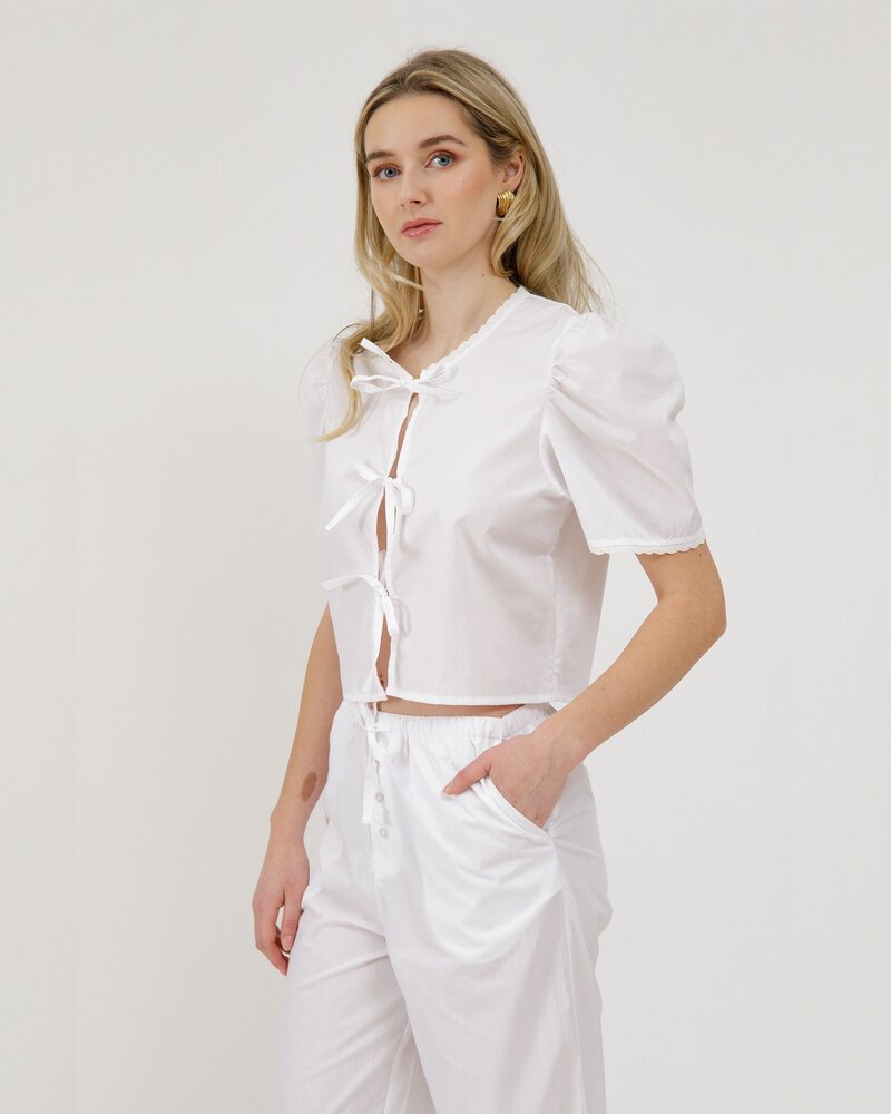 Poplin Tie Up Top | White