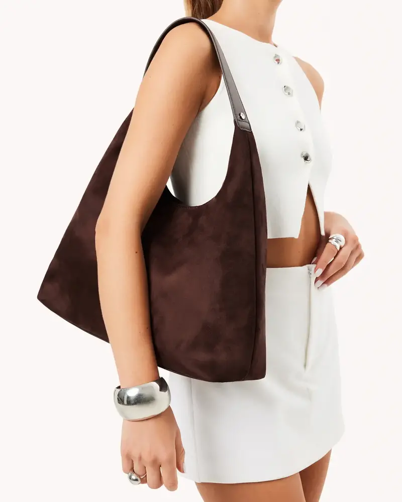 Tammy Shoulder Bag | Chocolate Suede