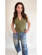 Connie Open Back Tie Vest | Olive