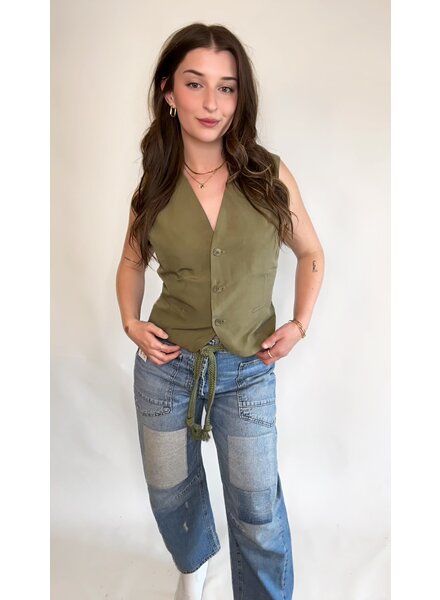 Connie Open Back Tie Vest | Olive