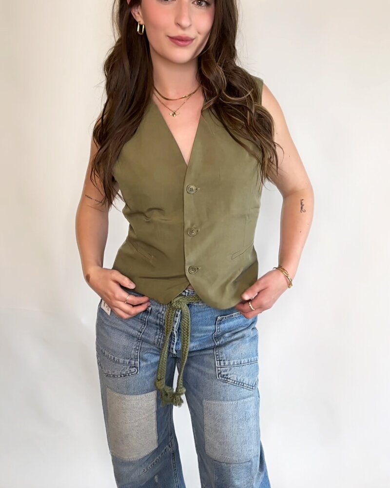 Connie Open Back Tie Vest | Olive