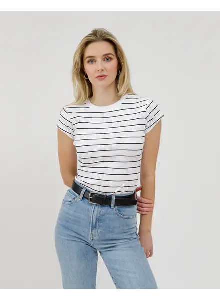 Ribbed Fitted Tee | Black/White