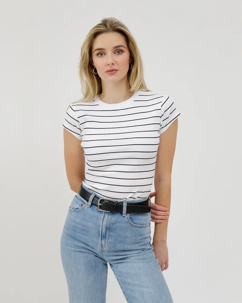 Ribbed Fitted Tee | Black/White