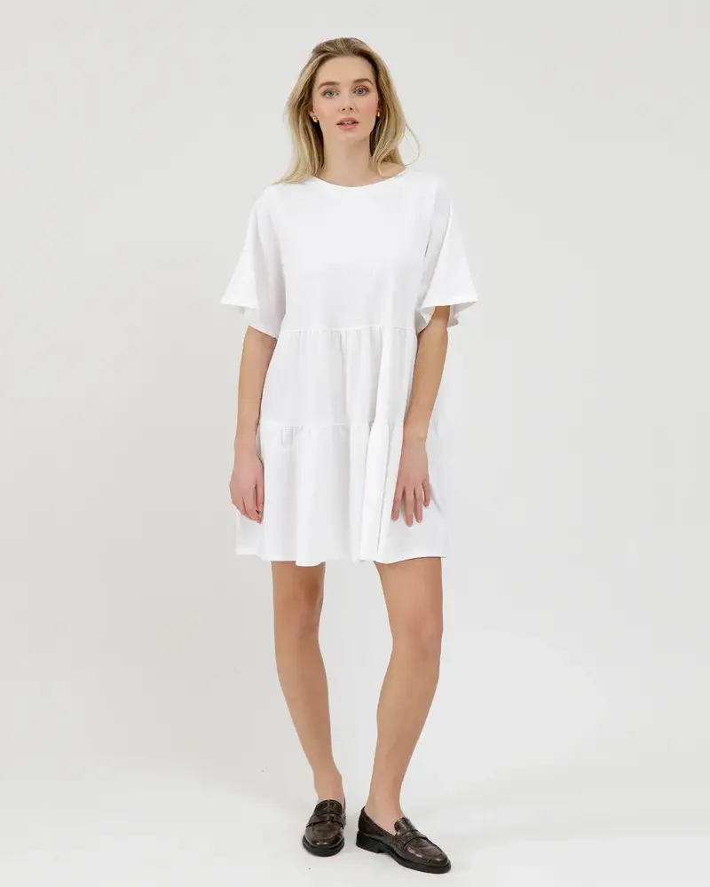 Tiered T-Shirt Dress | Bows White
