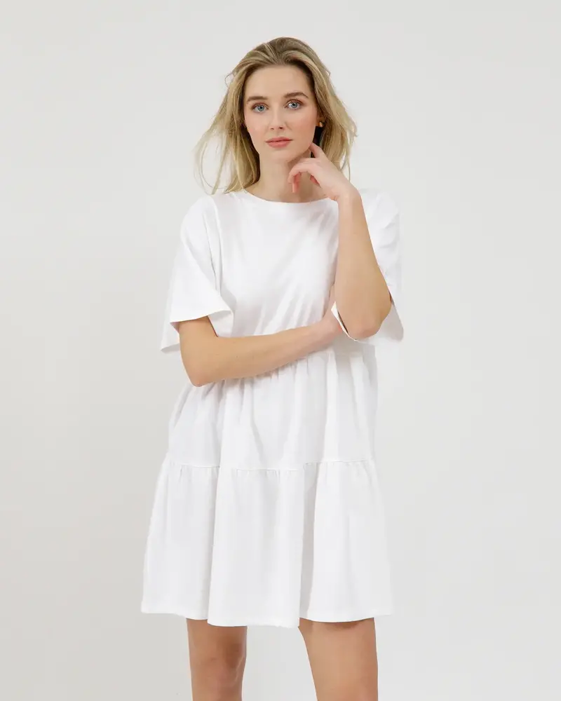 Tiered T-Shirt Dress | Bows White