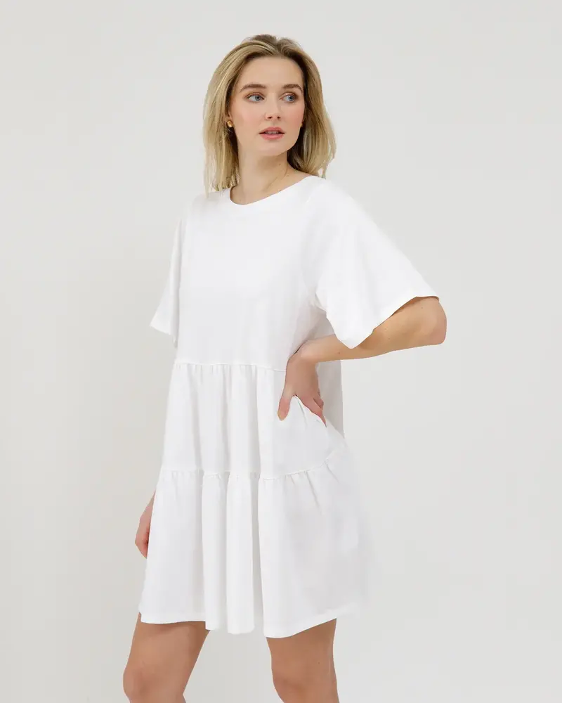 Tiered T-Shirt Dress | Bows White