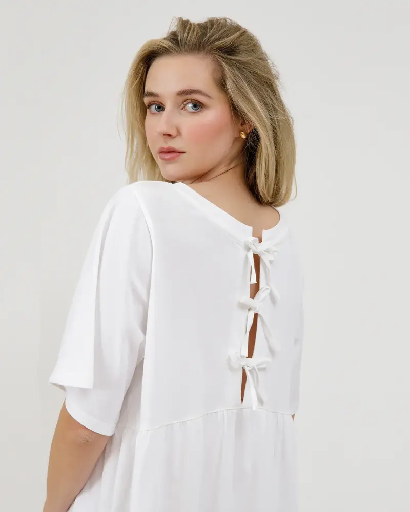 Tiered T-Shirt Dress | Bows White