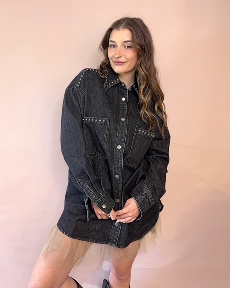 'Shania' Denim Jacket | Black Studded