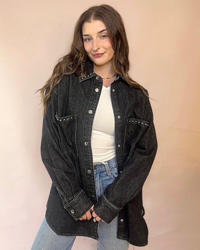 'Shania' Denim Jacket | Black Studded