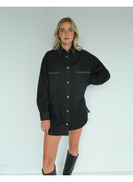 'Shania' Denim Jacket | Black Studded