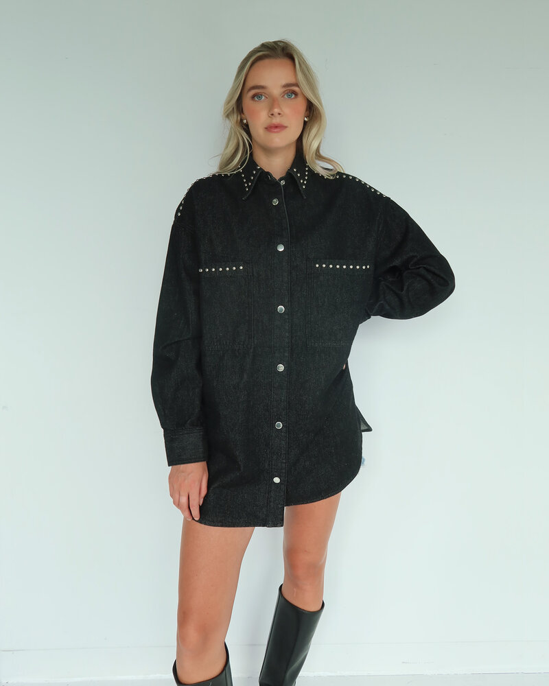 'Shania' Denim Jacket | Black Studded