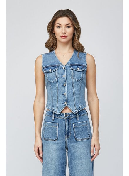 Zelda Fitted Denim Vest | Mid Wash