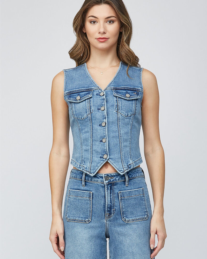 Zelda Fitted Denim Vest | Mid Wash