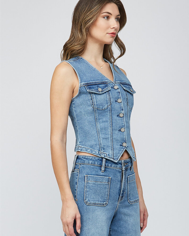 Zelda Fitted Denim Vest | Mid Wash