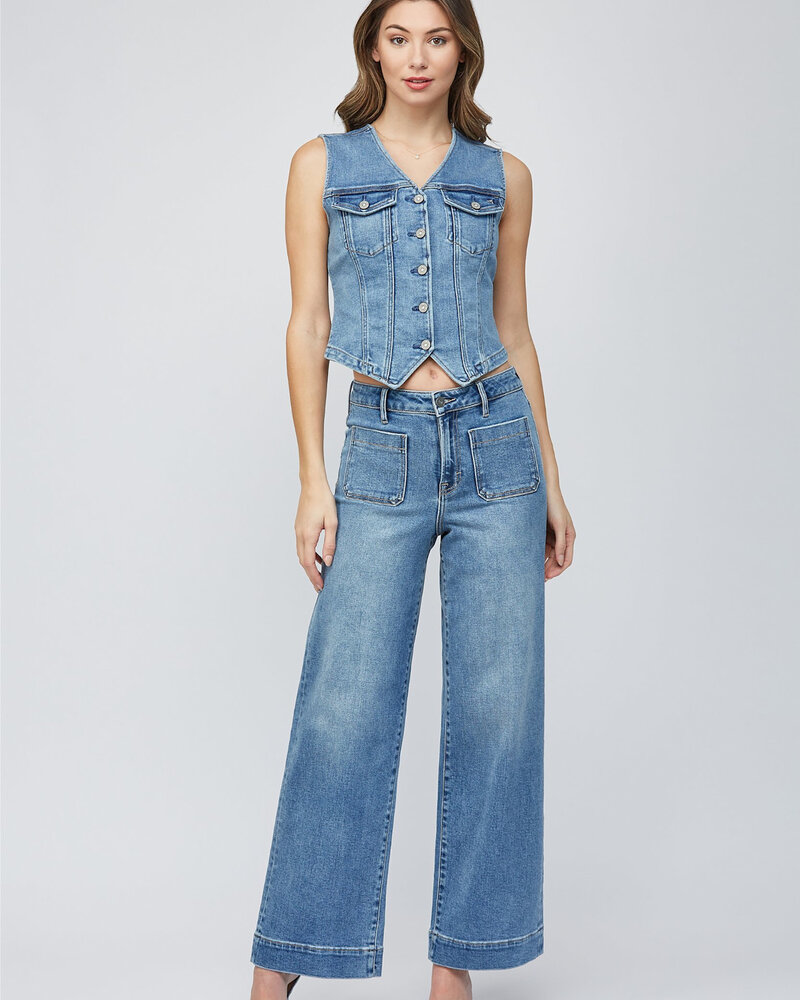 Zelda Fitted Denim Vest | Mid Wash