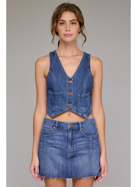 Arya Soft Cropped Fitted Vest | Dark Wash