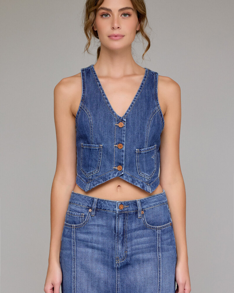 Arya Soft Cropped Fitted Vest | Dark Wash