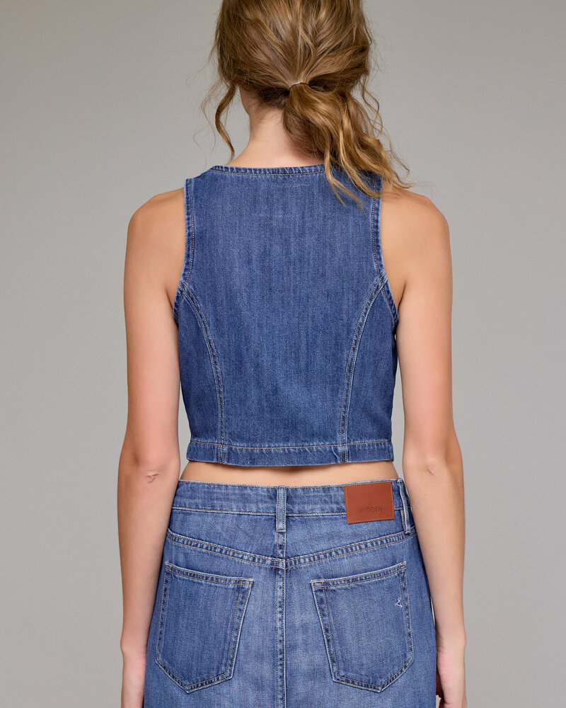Arya Soft Cropped Fitted Vest | Dark Wash