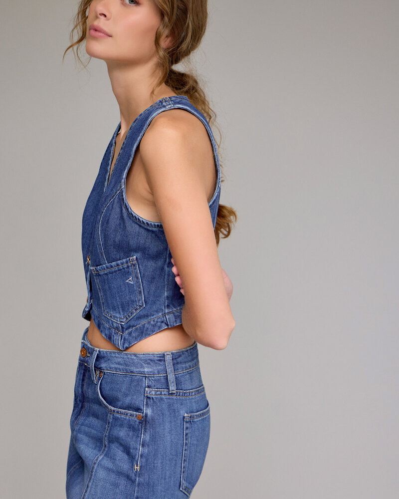 Arya Soft Cropped Fitted Vest | Dark Wash