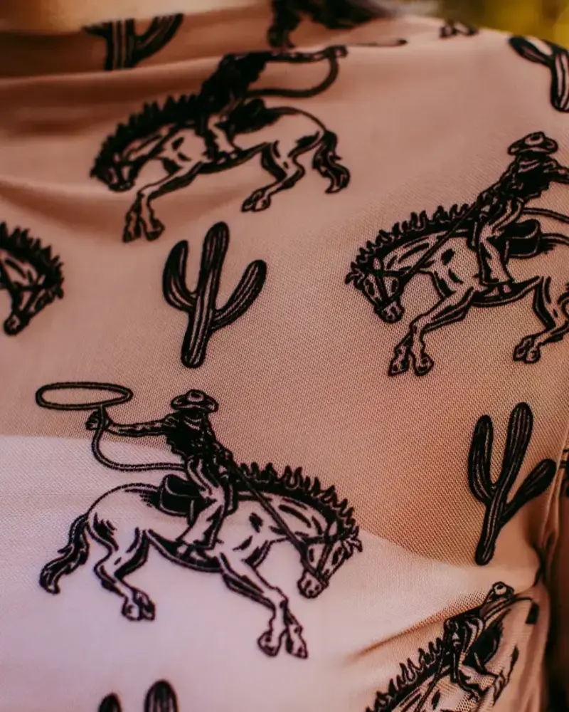 Western Long Sleeve Mesh Top | Cactus & Cowboys