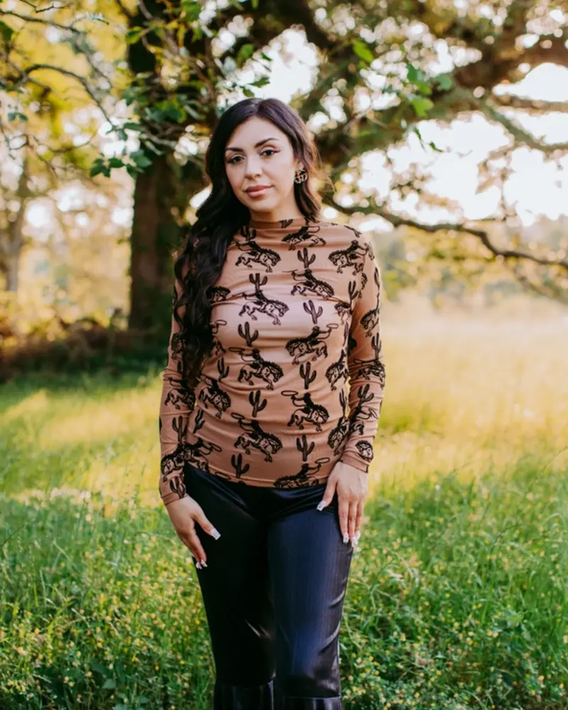 Western Long Sleeve Mesh Top | Cactus & Cowboys