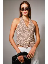 Linnie Leopard Halter Neck Vest