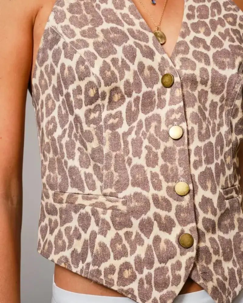 Linnie Leopard Halter Neck Vest
