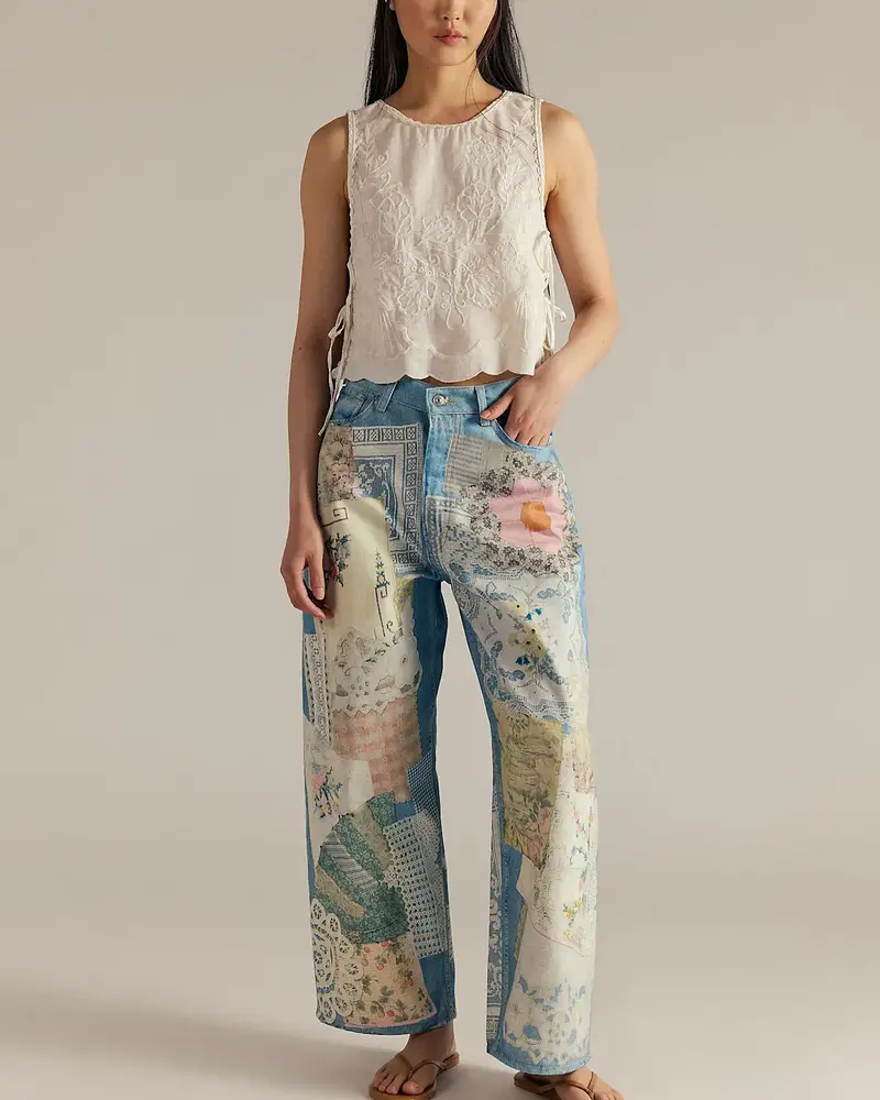 Free People Free Illusions Printed Relaxed Jeans | Sky