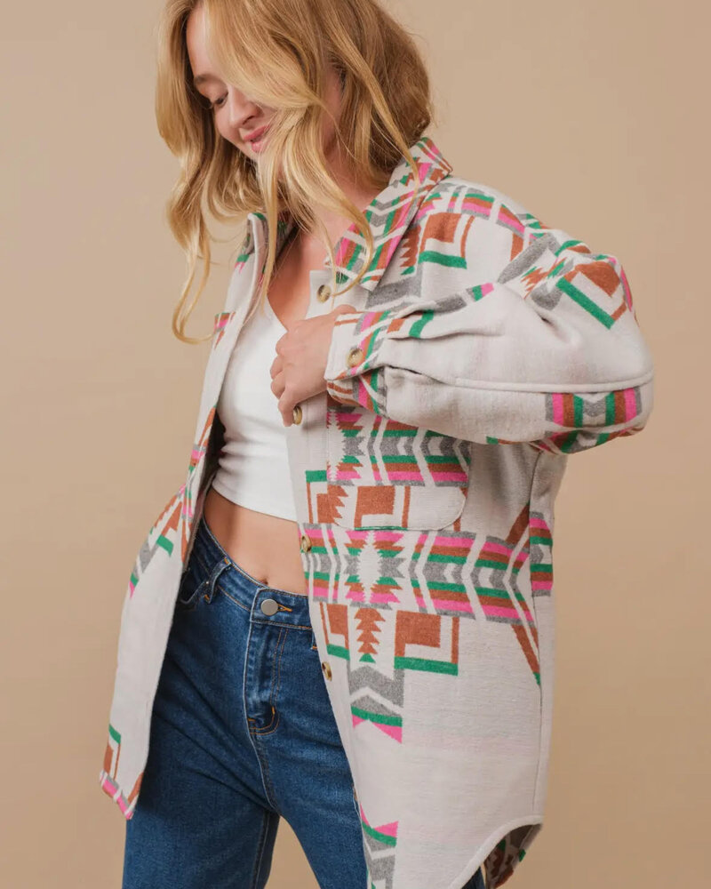 Audrey Aztec Button Up Jacket | Green