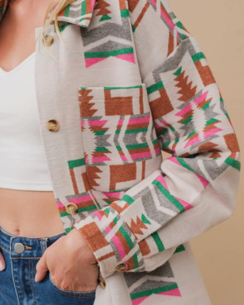 Audrey Aztec Button Up Jacket | Green
