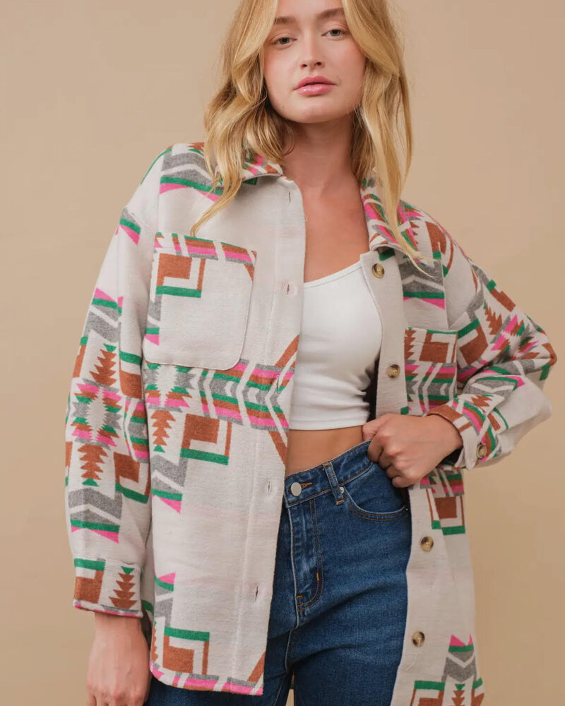 Audrey Aztec Button Up Jacket | Green