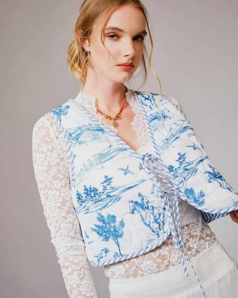 Reversible Tie Front Quilted Vest | Blue