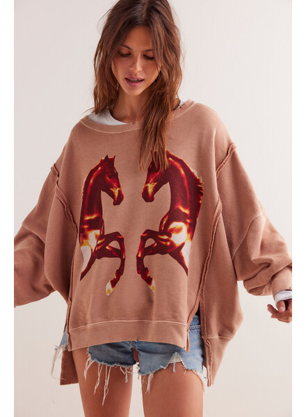 Free People Graphic Camden Pullover | Mirrored Horses
