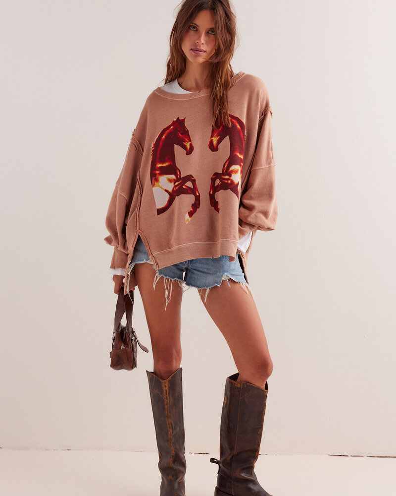 Free People Graphic Camden Pullover | Mirrored Horses