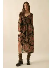 Luna Smocked Buttoned Midi Peasant Dress