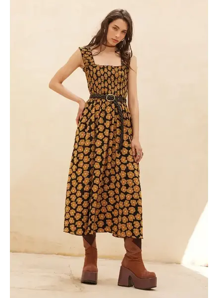 Claire Fit-And-Flare Smocked Midi Dress