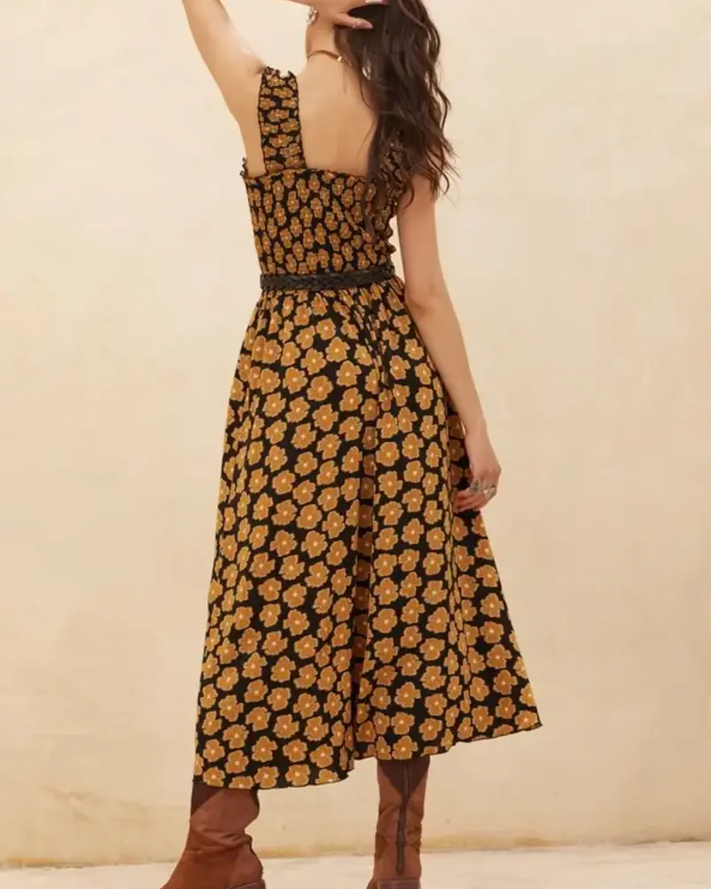 Claire Fit-And-Flare Smocked Midi Dress