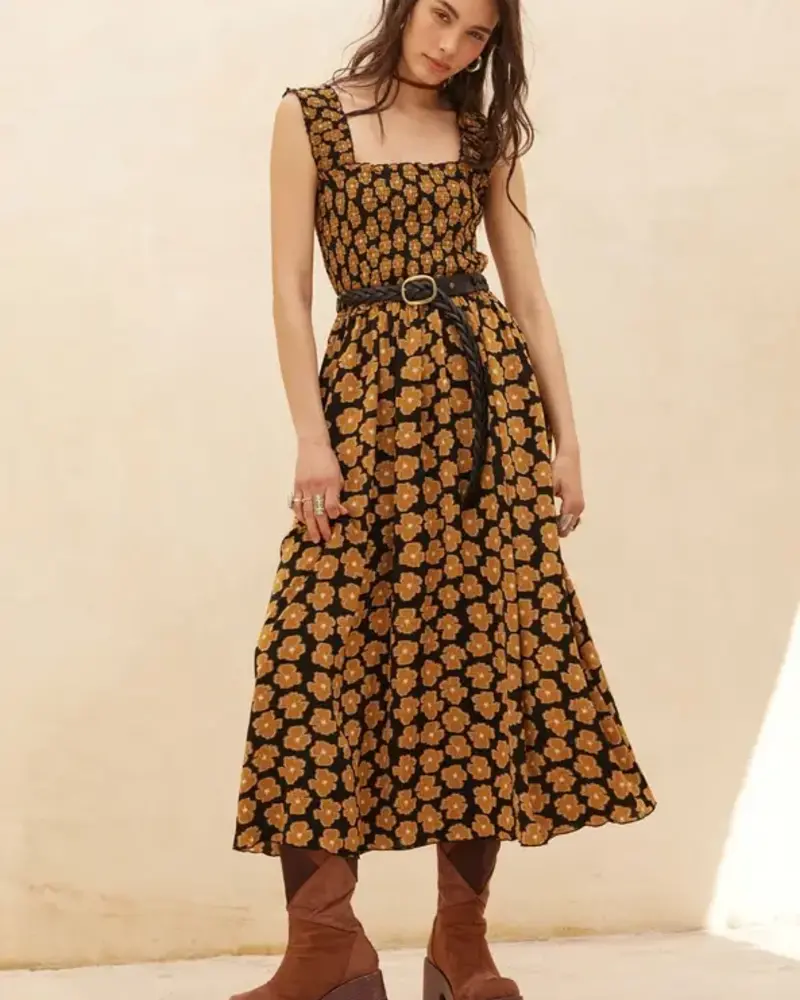 Claire Fit-And-Flare Smocked Midi Dress