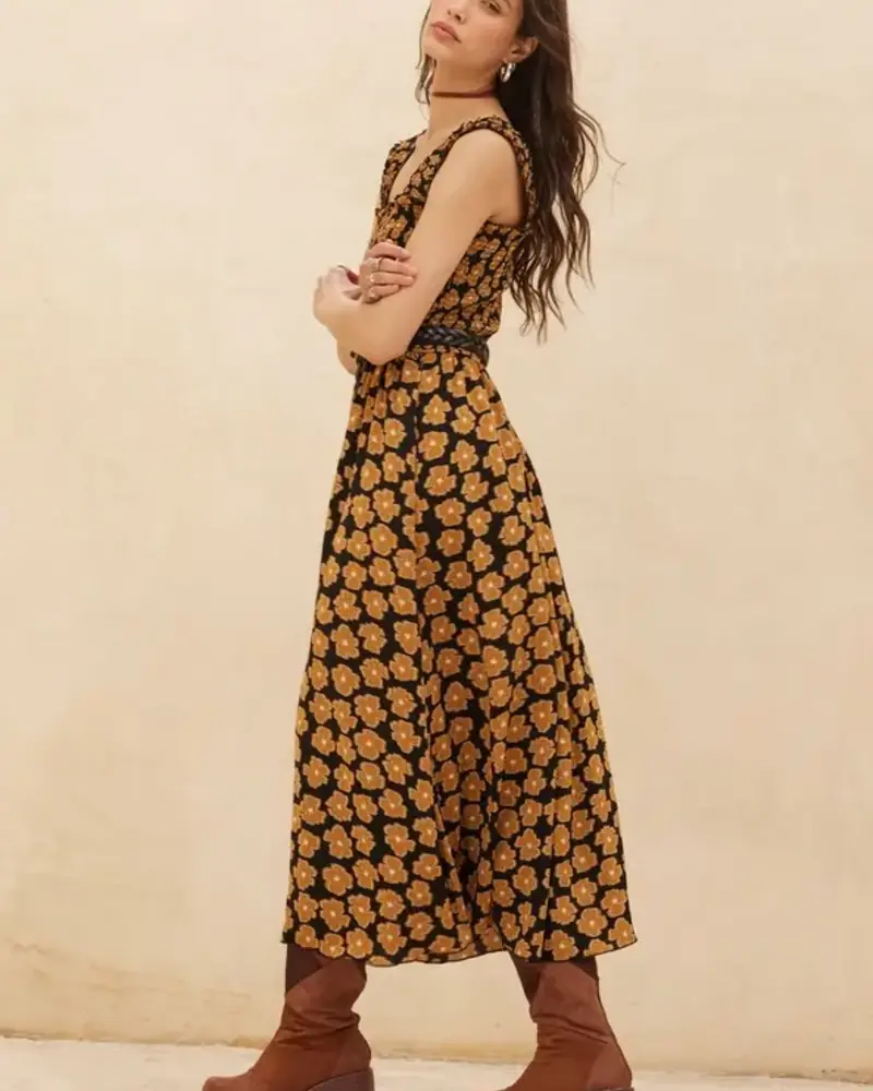 Claire Fit-And-Flare Smocked Midi Dress