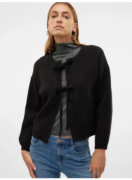 Vero Moda Tangie Bow Knit Cardgian | Black