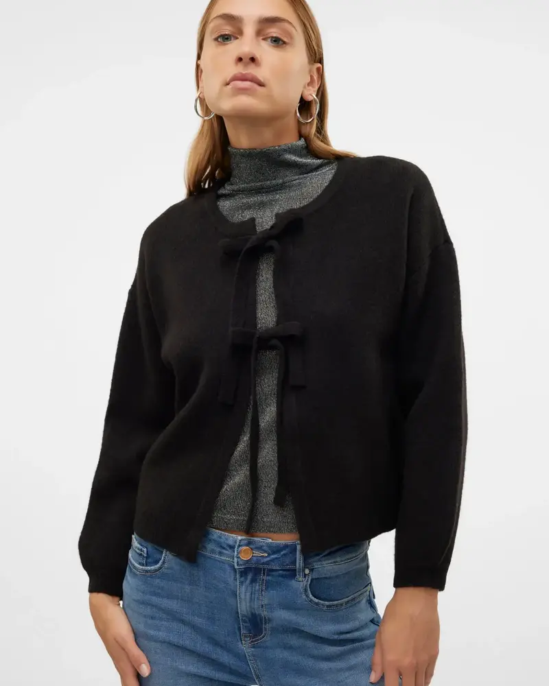 Vero Moda Tangie Bow Knit Cardgian | Black