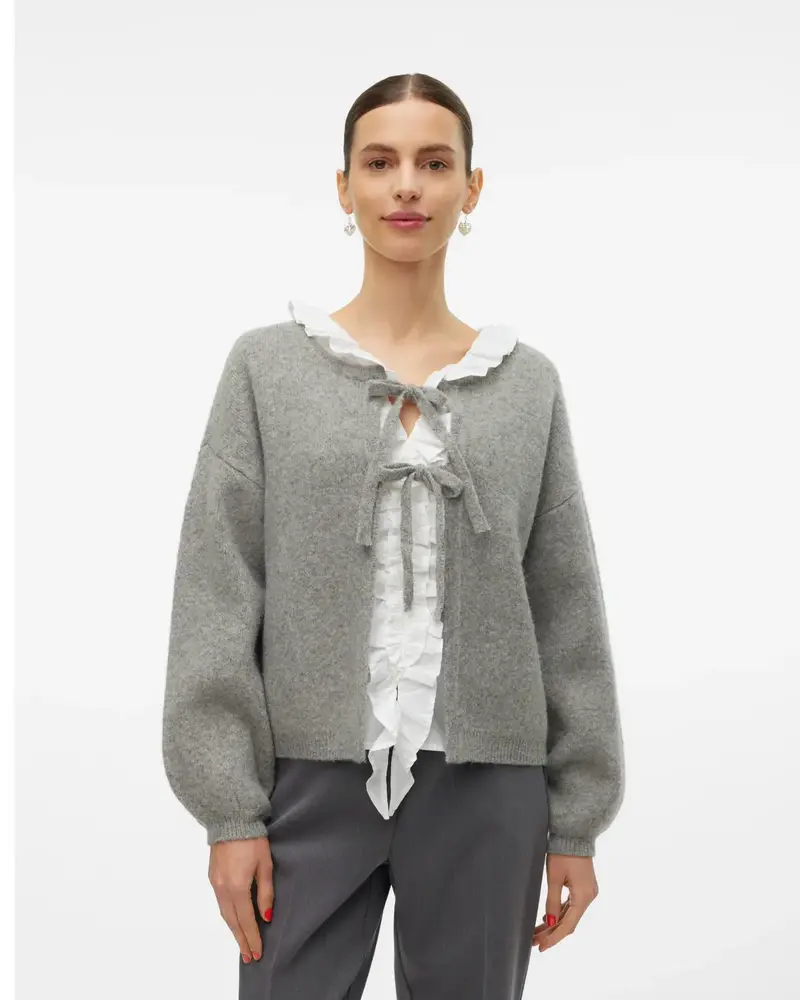 Vero Moda Tangie Bow Knit Cardgian | Grey