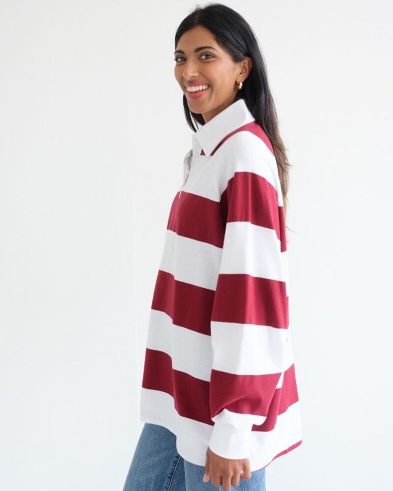 Stripe Rugby Polo | White/Burgundy