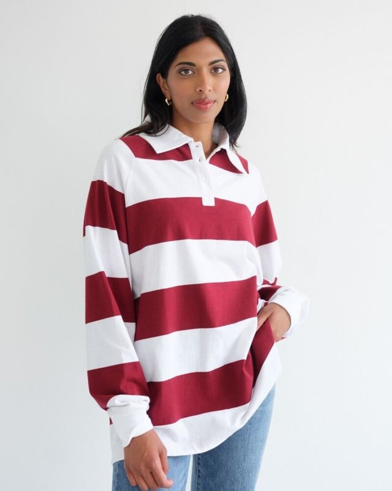 Stripe Rugby Polo | White/Burgundy