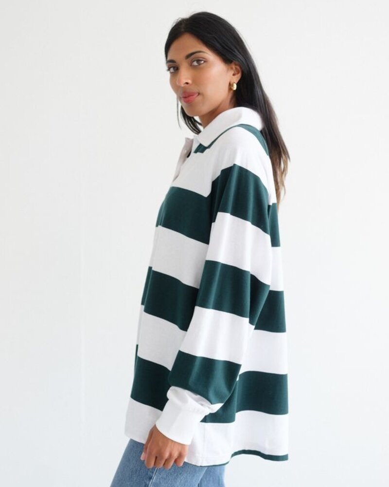 Stripe Rugby Polo | White/Forest