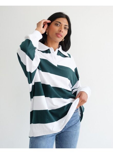 Stripe Rugby Polo | White/Forest
