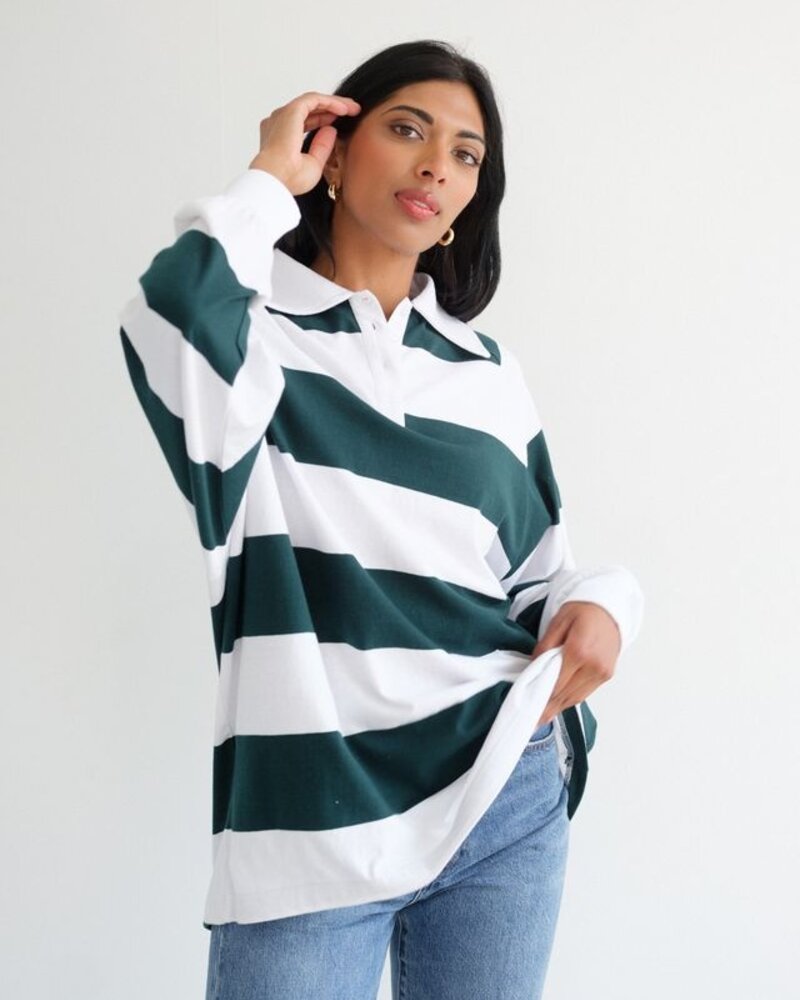 Stripe Rugby Polo | White/Forest
