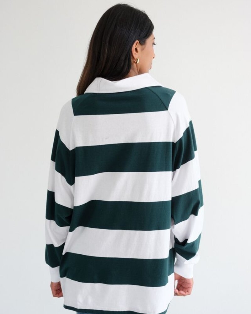 Stripe Rugby Polo | White/Forest