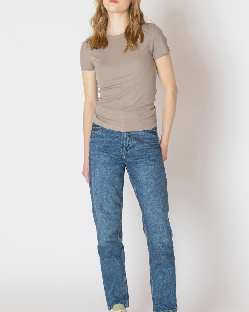 Amaya Basic Ribbed Tee | Almond